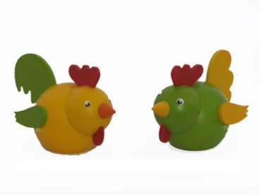 Huhn und Hahn gelb/grün 6,5 cm (2)