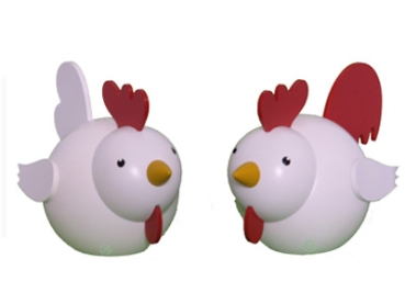 Huhn und Hahn weiß/rot 8 cm