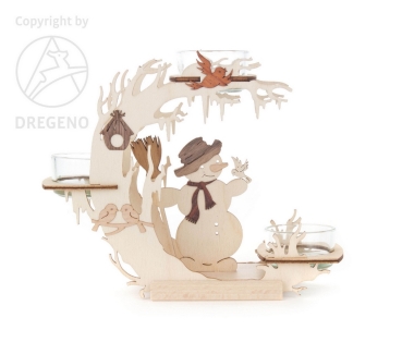 Teelichtkranz Schneemann und Vögel