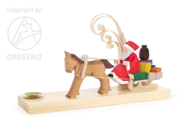 Weihnachtsmann mit Pferdeschlitten geschnitzt 