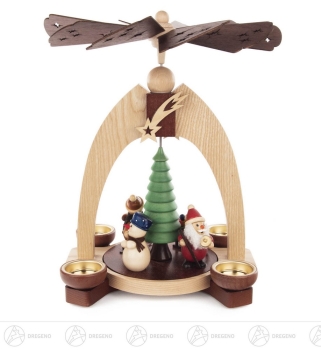 Teelichtpyramide Weihnachtsmann und Schneemann farbig