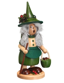 Räucherfrau Wichtel mit Pilzkorb grün