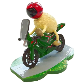 Schaf "Racy" mit grünem Motorrad