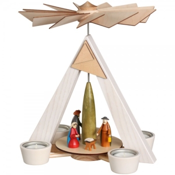 Teelichtpyramide weiß "Christi Geburt"