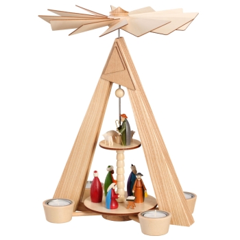 Teelichtpyramide 2-Etagen "Christi Geburt" bunt
