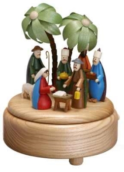 Spieldose Christi Geburt mittel farbige Figuren