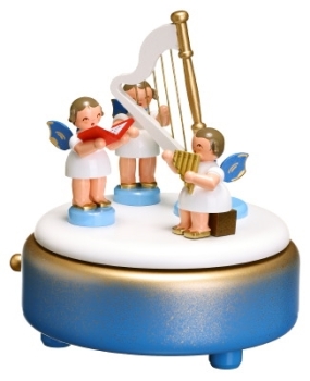 Spieldose 3 Engel & Harfe blau
