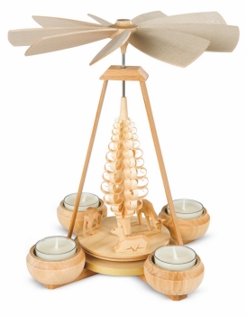 Teelichtpyramide mit Rehe geschnitzt