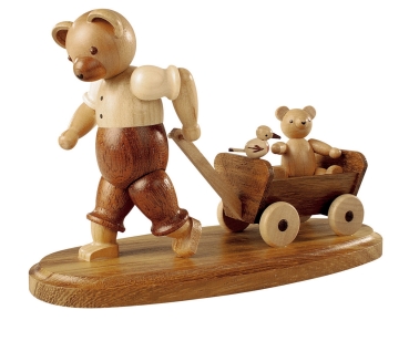 Bärenvater mit Kind auf Bollerwagen natur 10 cm
