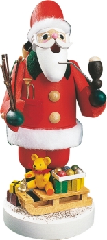 Räuchermann Weihnachtsmann mit Schlitten 19 cm