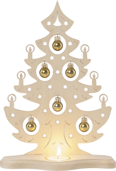 Teelichthalter "Weihnachtsbaum mit goldenen Kugeln"