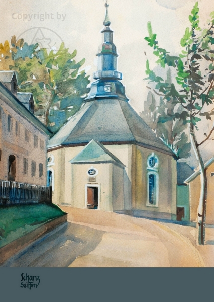 Künstlerkarte Max Schanz "Bergkirche Seiffen/Dorfseite"