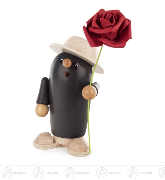 Räucherfigur "Rudi der Gentleman" grau/weiß mit Rose