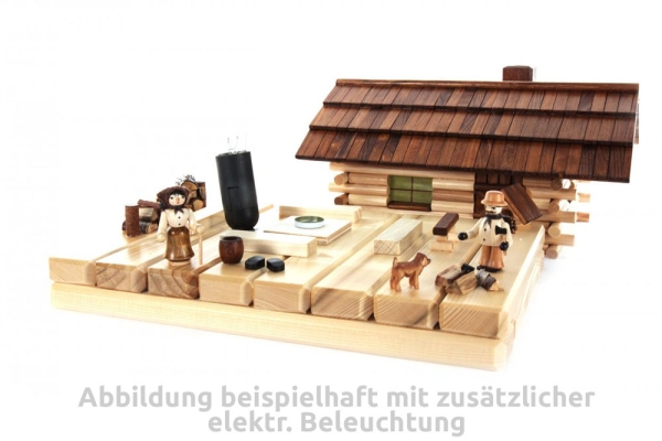 Lichter-/Räucherhaus Waldhütte mit Figur