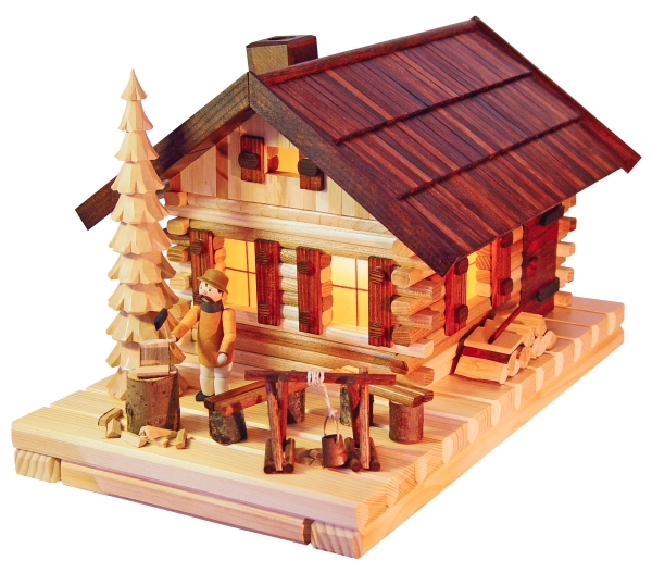 Lichter-/Räucherhaus Blockhütte mit Figur
