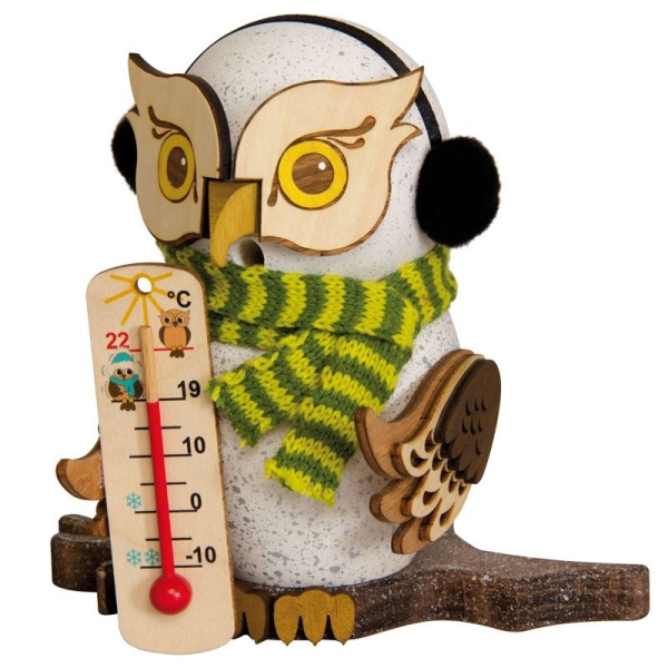 Räuchereule Schneeeule mit Thermometer