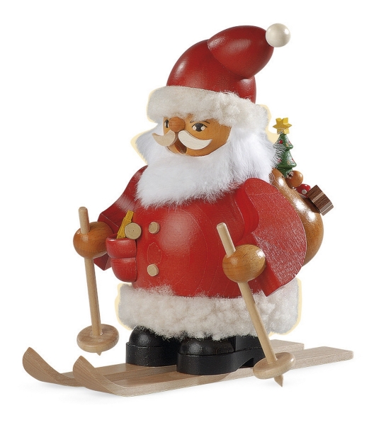 Räuchermann Weihnachtsmann auf Skier 15 cm