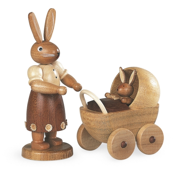 Hasenmutter mit Kinderwagen natur 11 cm