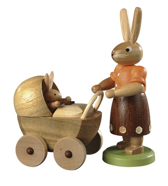 Hasenmutter mit Kinderwagen bunt 11 cm