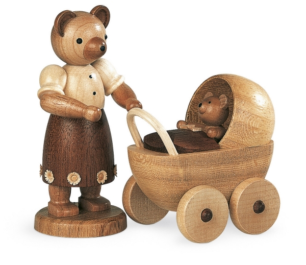 Bärenmutter mit Kinderwagen natur 10 cm