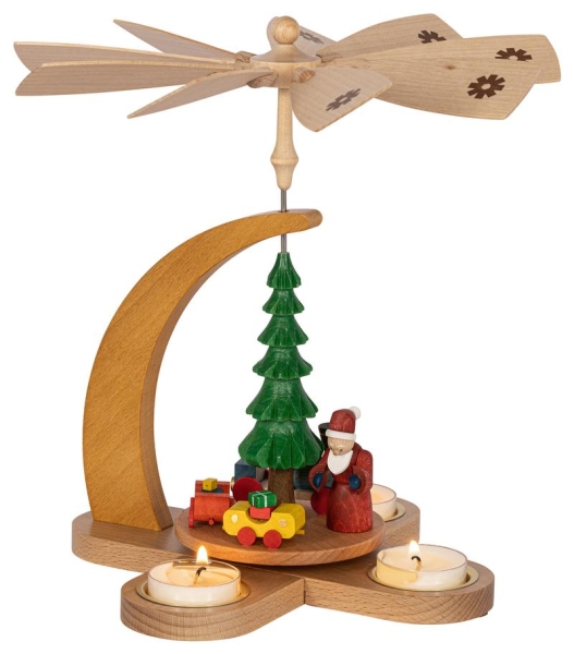 Teelichtpyramide Weihnachtsmann mit Zug