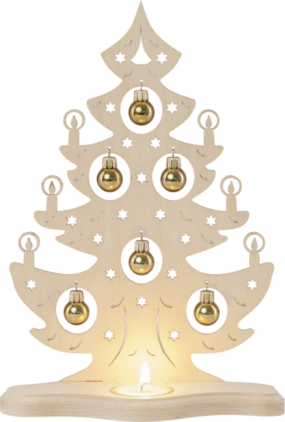 Teelichthalter "Weihnachtsbaum mit goldenen Kugeln"