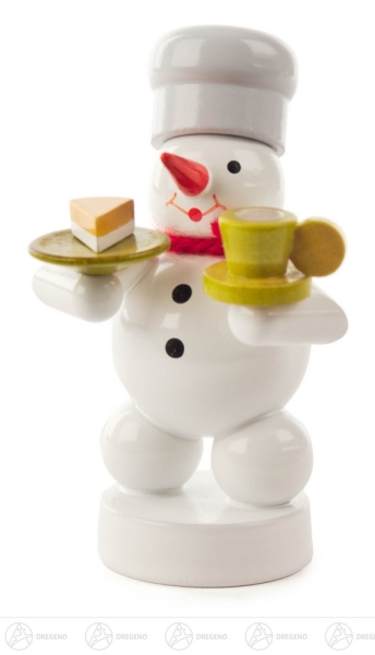 Bäcker-Schneemann mit Kaffee und Kuchen